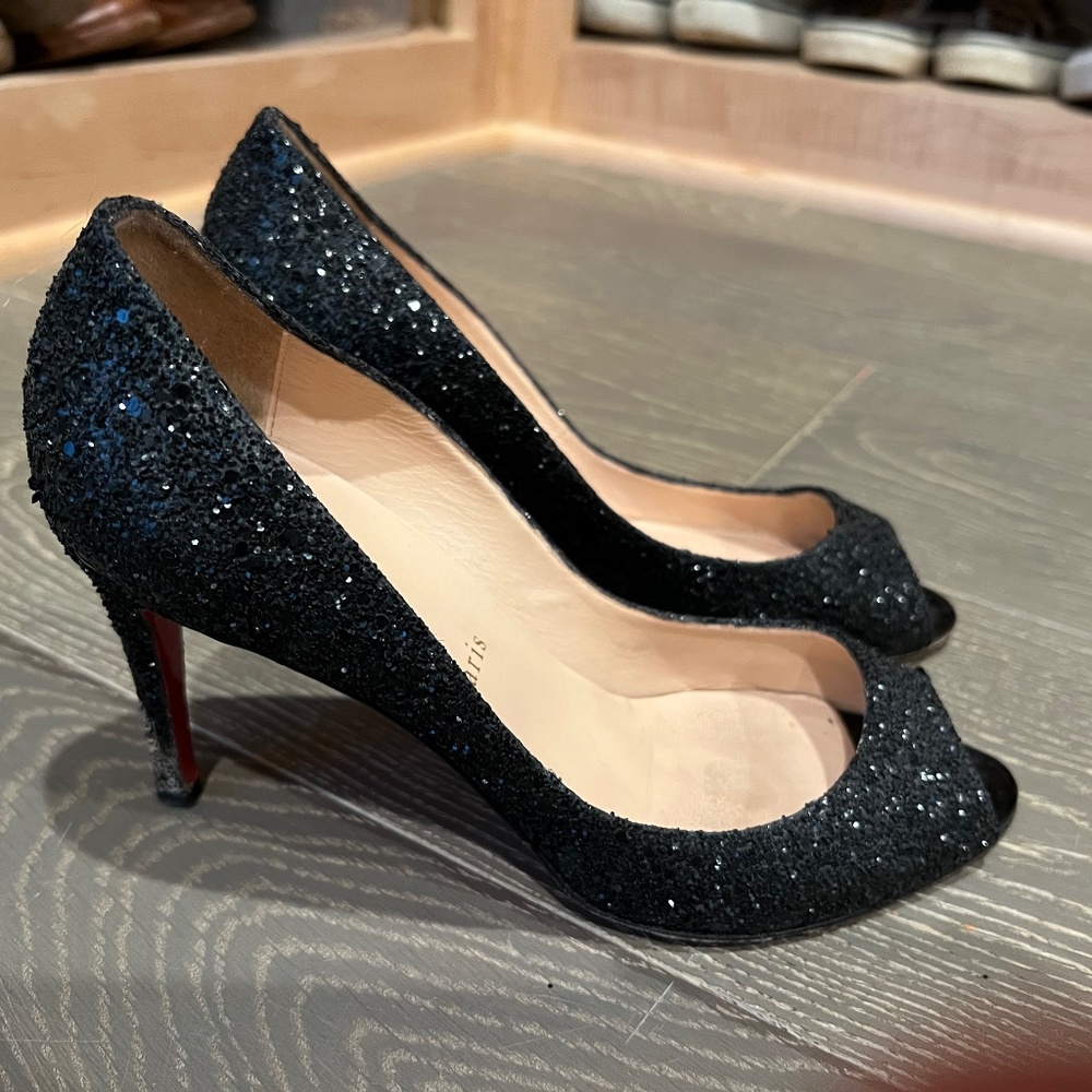 Christian Louboutin Glitter Peep Toe Heals